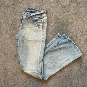 American Eagle Outfitters Low Rise Bootcut Light Blue Jeans size: 0 SHORT